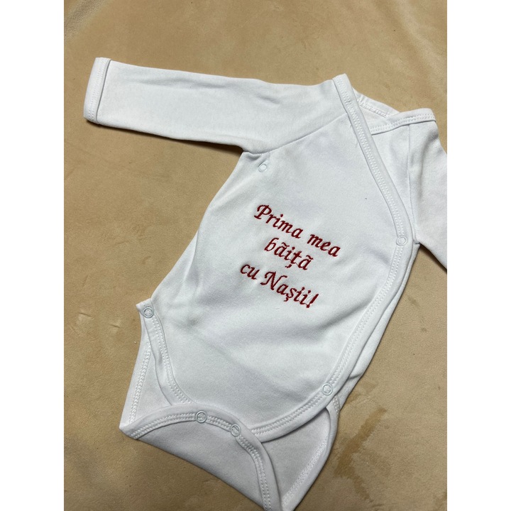 Body pentru prima bumbac, brodat 0-12, Rosu/Alb