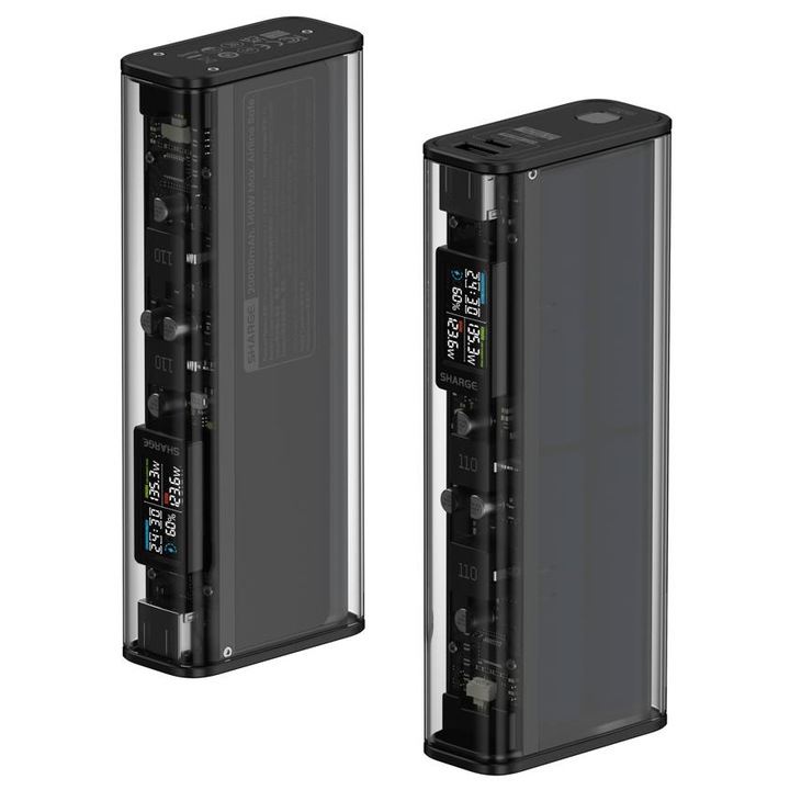 Power Bank Shargeek 1i 140W 20 000 mAh – Incarcare Rapida USB‑C & USB‑A, Capacitate Mare 72 Wh, Design Compact si Usor 473 g, Ideal pentru Laptop, Telefon si Tableta