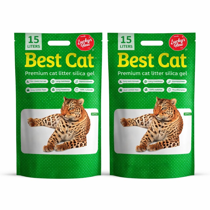 Set asternut igienic pentru pisici Best Cat, Silicat - Mar Verde, 2 x 15l