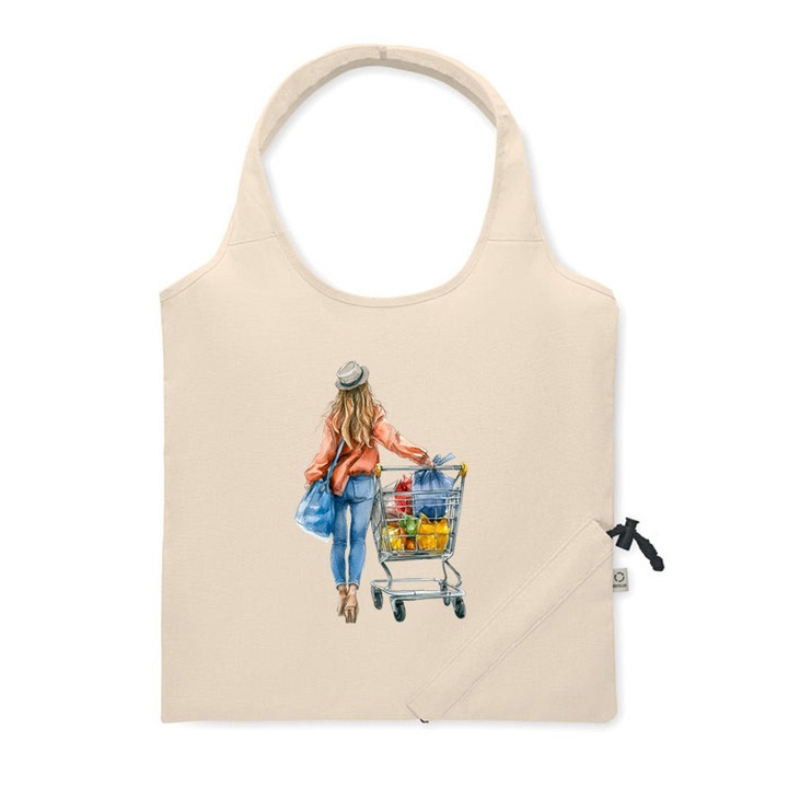 Sacosa de cumparaturi, din bumbac reciclat, Piksel, pliabila M1