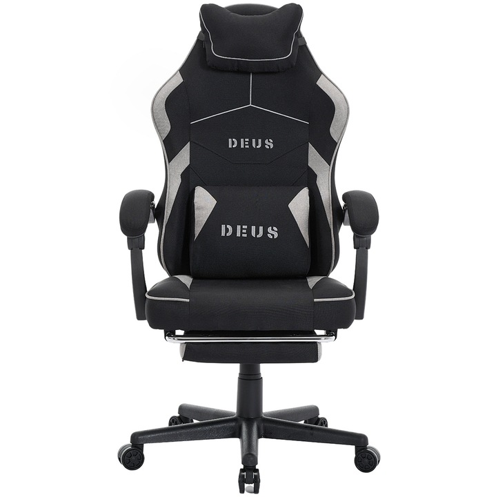 Геймърски стол DEUS Edge Black, Текстил, Поставка за крака