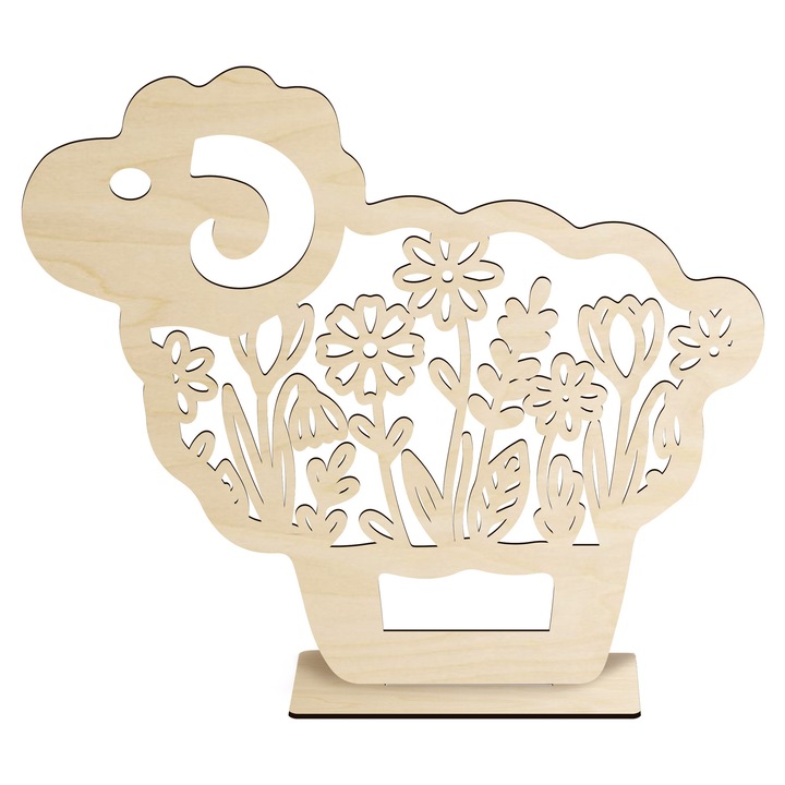 Figurina decorativa baran din placaj de mesteacan, 15cm, design minimalist, natural, set decorativ de Paste