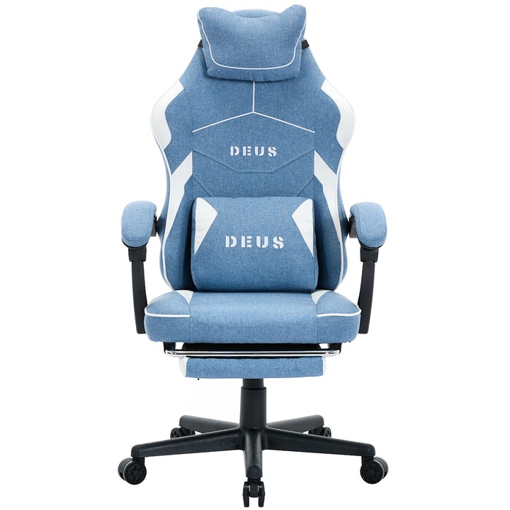 Scaun Gaming DEUS Edge Light Blue, Tesatura, Suport pentru Picioare