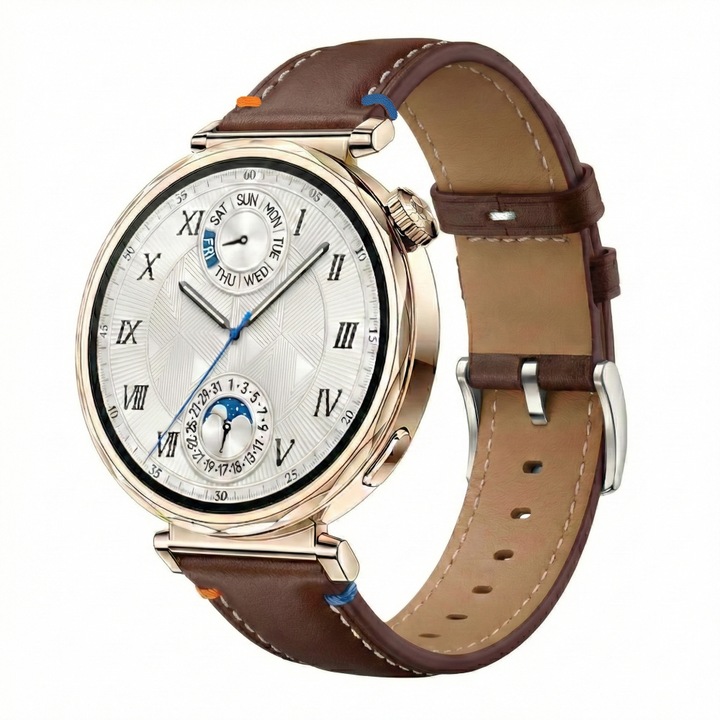 18 mm-es valódi bőr szíj Huawei Watch GT4 41mm, GT 5 41mm, GT5 Pro 42mm, GT 6 41mm, Watch 5 42 mm, Xiaomi Watch S4 41mm, Realme Band 2, Smartwatch KW10 / KW20 / DT93, Sötétbarna