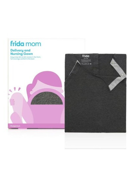 Camasa noapte maternitate si alaptare, Frida Mom, Marime universala XS-XL, Vascosa, Deschidere frontala pentru alaptare, Deschidere spate pentru nastere, Gri