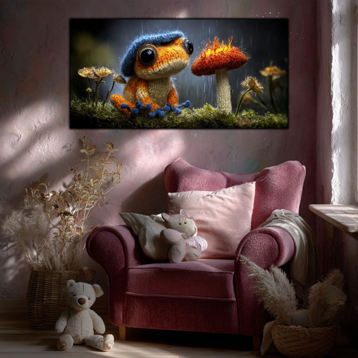 Tablou Canvas Premium Art-Zen, Camera Copiilor, Design Original, Print Grafic de Top, Sasiu Solid Lemn, 120x60 cm