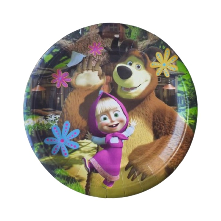 Set 10 farfurii carton, unica folosinta, Ø 23cm, Masha si Ursul, Petrecere Copii