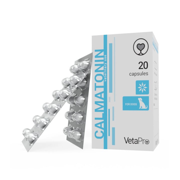 Supliment nutritional, Vetapro, Calmatonin, ameliorarea anxietatii pentru caini, 20 capsule