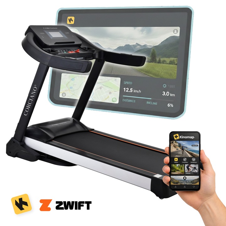 Професионална бягаща пътека Corciano FORZA, 180 кг, 25 км/ч, черна, 58x145 см