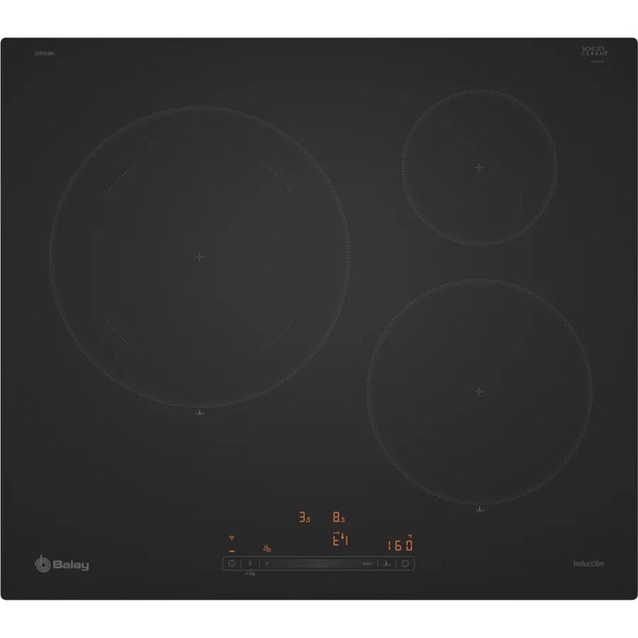 Plita cu inductie, Balay, 3EB965MH, putere 7400 W, 3 zone de gatit, finisaj mat, negru, control tactil