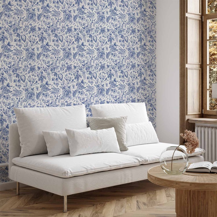 Tapet Autoadeziv - Blue Flower Illustration - 49 x 1000 cm