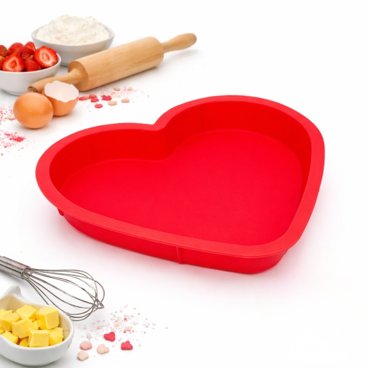 Forma de Copt din Silicon Inima, Alista Home, 23 cm, rezistentă -40 la +230 grade, culoare roșie