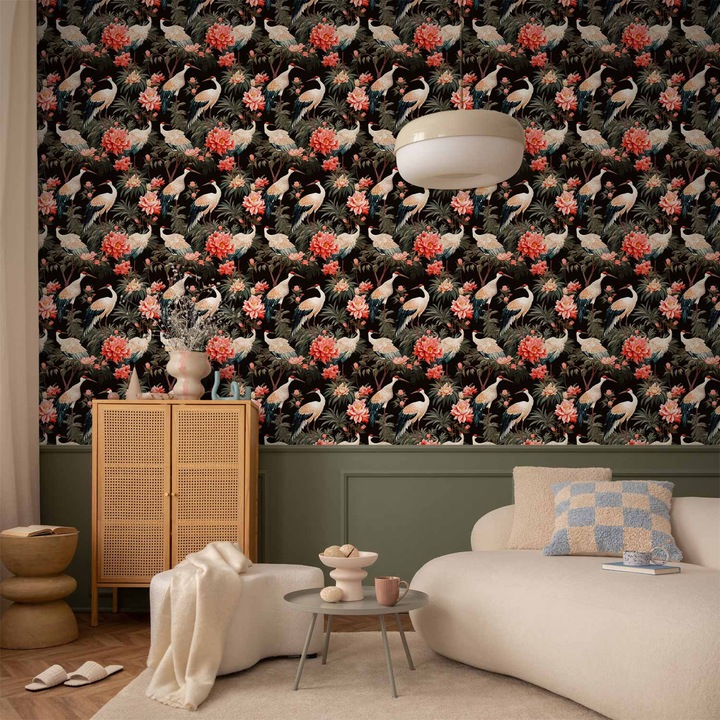 Tapet Premium - Ornament with birds - 50 x 1000 cm