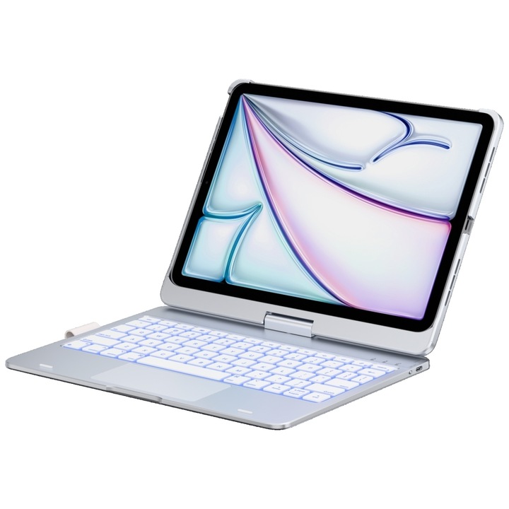 Carcasa cu tastatura Typecase Flexbook Touch compatibila cu iPad Air 11 inch 2024 / 2025, Silver