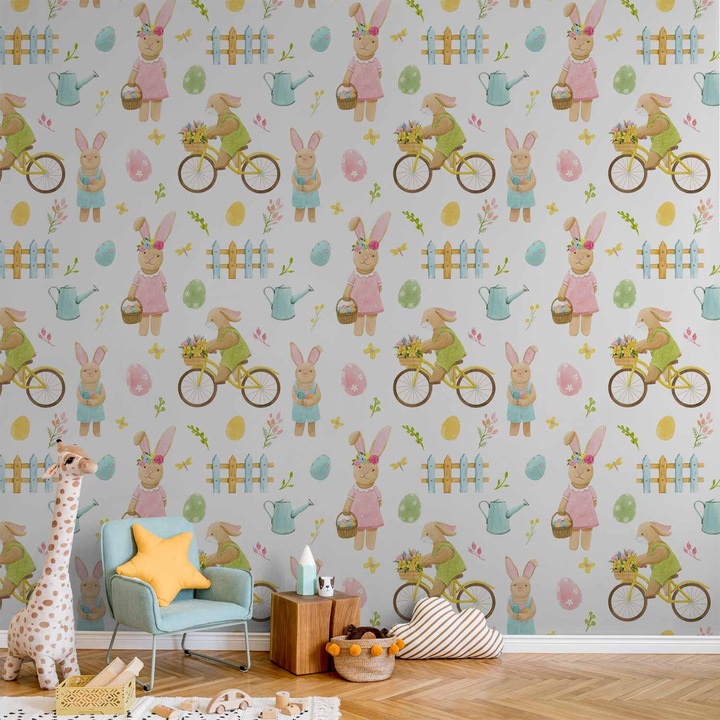 Tapet Rezistent la apa - Bunny Idyll - 50 x 1000 cm