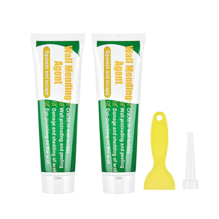 Set 2 x Kit De Reparatie Pentru Pereti SIKS, Pasta Autoadeziva Reparatoare Cu Uscare Rapida, Rezistenta La Apa Si Murdarie, Ideal Pentru Reparare Gauri, Fisuri Si Zgarieturi Perete, 200 ml, Alb