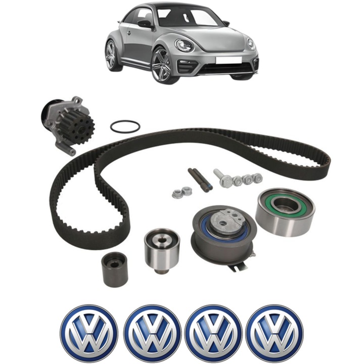 Set pompa apa si curea distributie Volkswagen BEETLE (5C1, 5C2) 2.0 TDI 140 CP din 2011 - 2016, Bosch, 4x Stickere auto cu Volkswagen