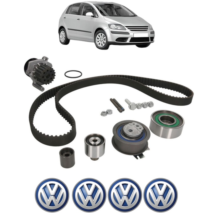 Set pompa apa si curea distributie Volkswagen GOLF PLUS V (5M1, 521) 1.6 TDI 105 CP din 2009 - 2013, Bosch, 4x Stickere auto cu Volkswagen