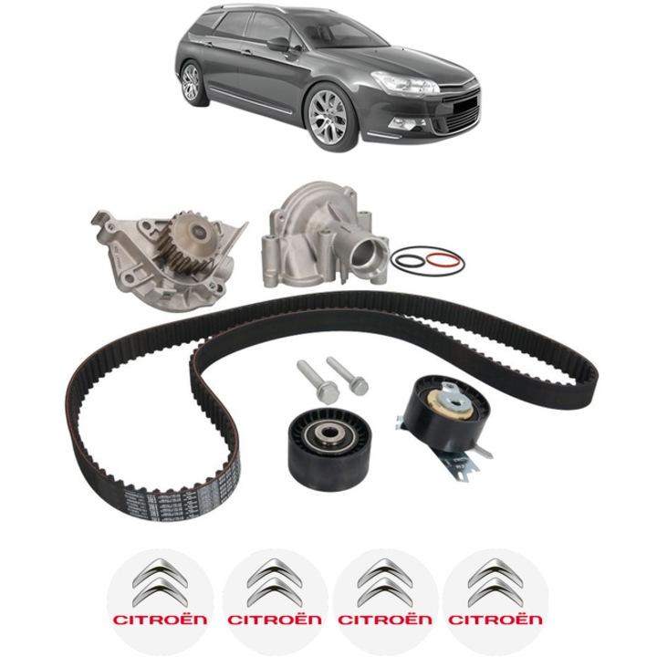 Set pompa apa si curea distributie CITROEN C5 III Break (RW_) 1.8 i 16V (RW6FYC) 125 CP din 2008 - 2010, Bosch, 4x Stickere auto cu CITROEN