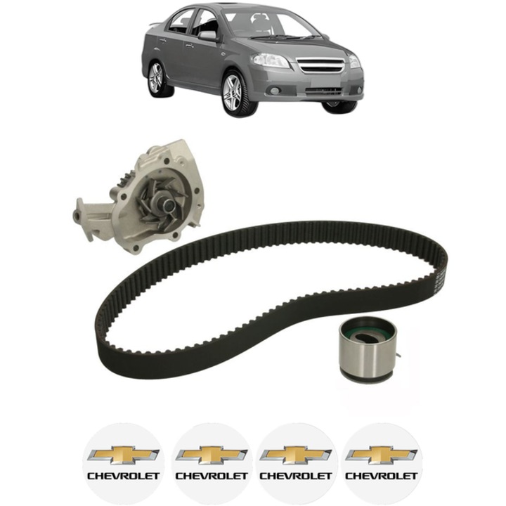 Set pompa apa si curea distributie CHEVROLET AVEO / KALOS Saloon (T250, T255) 1.2 72 CP din 2005 - 2007, Bosch, 4x Stickere auto cu CHEVROLET