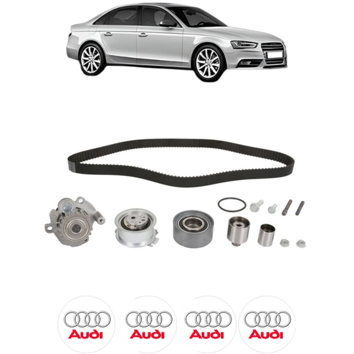 Set pompa apa si curea distributie AUDI A4 B8 (8K2) 2.0 TDI quattro 170 CP din 2008 - 2012, Bosch, 4x Stickere auto cu AUDI