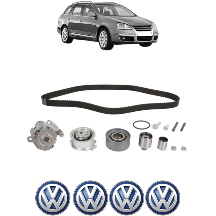 Set pompa apa si curea distributie Volkswagen GOLF V Variant (1K5) 2.0 TDI 16V 140 CP din 2007 - 2009, Bosch, 4x Stickere auto cu Volkswagen