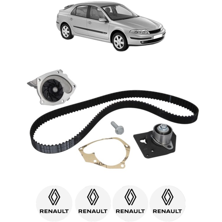 Set pompa apa si curea distributie RENAULT LAGUNA II (BG0/1_) 1.9 dCi (BG1A, BG1W, BG0G) 110 CP din 2005 - 2007, Bosch, 4x Stickere auto cu RENAULT