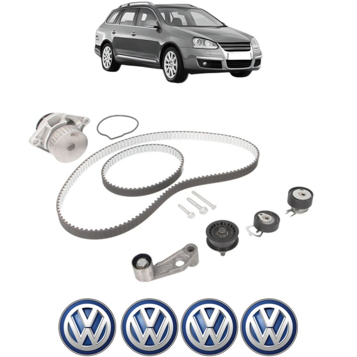 Set pompa apa si curea distributie Volkswagen GOLF V Variant (1K5) 1.4 80 CP din 2007 - 2009, Bosch, 4x Stickere auto cu Volkswagen