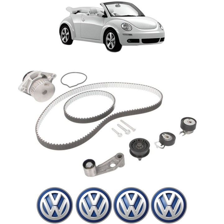 Set pompa apa si curea distributie Volkswagen NEW BEETLE Convertible (1Y7) 1.4 75 CP din 2003 - 2010, Bosch, 4x Stickere auto cu Volkswagen
