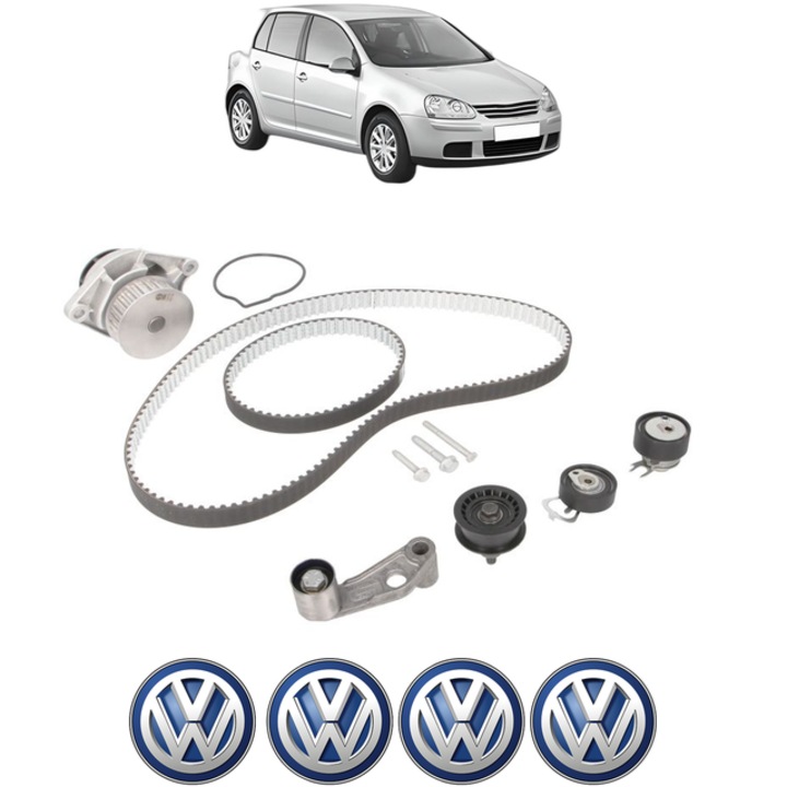 Set pompa apa si curea distributie Volkswagen GOLF V (1K1) 1.4 16V 80 CP din 2006 - 2008, Bosch, 4x Stickere auto cu Volkswagen