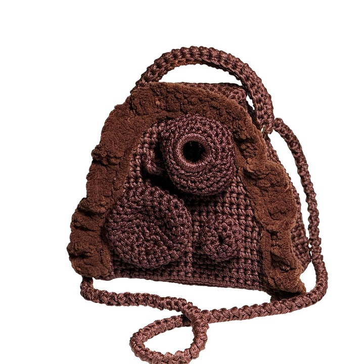 Geanta crosetata manual Mocha Grace, maro, compacta