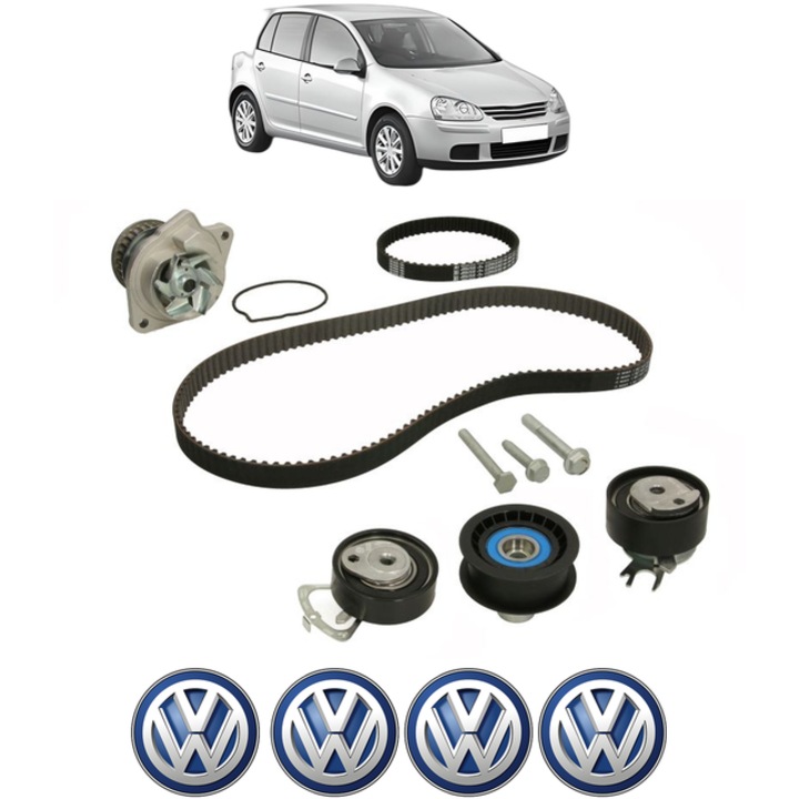 Set pompa apa si curea distributie Volkswagen GOLF V (1K1) 1.4 16V 80 CP din 2006 - 2008, Bosch, 4x Stickere auto cu Volkswagen