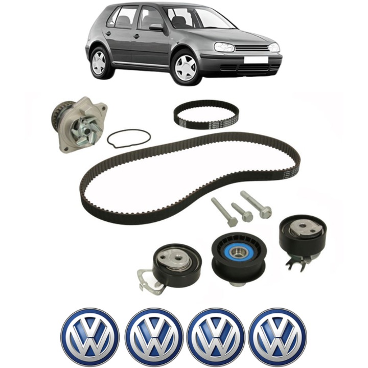 Set pompa apa si curea distributie Volkswagen GOLF IV (1J1) 1.4 16V 75 CP din 1997 - 2004, Bosch, 4x Stickere auto cu Volkswagen