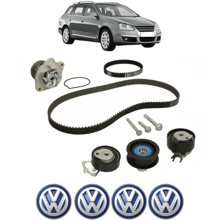 Set pompa apa si curea distributie Volkswagen GOLF V Variant (1K5) 1.4 80 CP din 2007 - 2009, Bosch, 4x Stickere auto cu Volkswagen