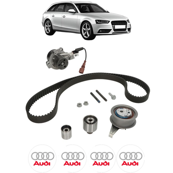 Set pompa apa si curea distributie AUDI A4 B8 Avant (8K5) 2.0 TDI 150 CP din 2013 - 2015, Bosch, 4x Stickere auto cu AUDI