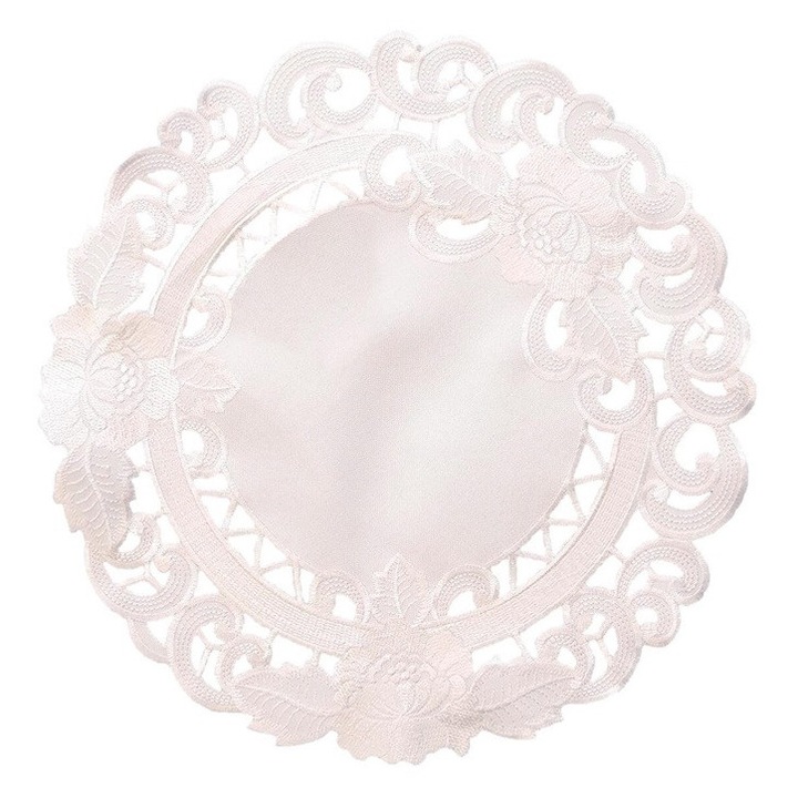 Servet de masa, Centrum Obrusów, broderie florală, alb, 30cm