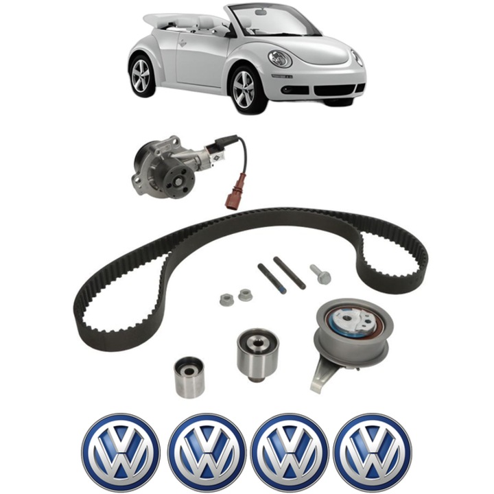 Set pompa apa si curea distributie Volkswagen BEETLE Convertible (5C7, 5C8) 2.0 TDI 150 CP din 2014 - 2018, Bosch, 4x Stickere auto cu Volkswagen