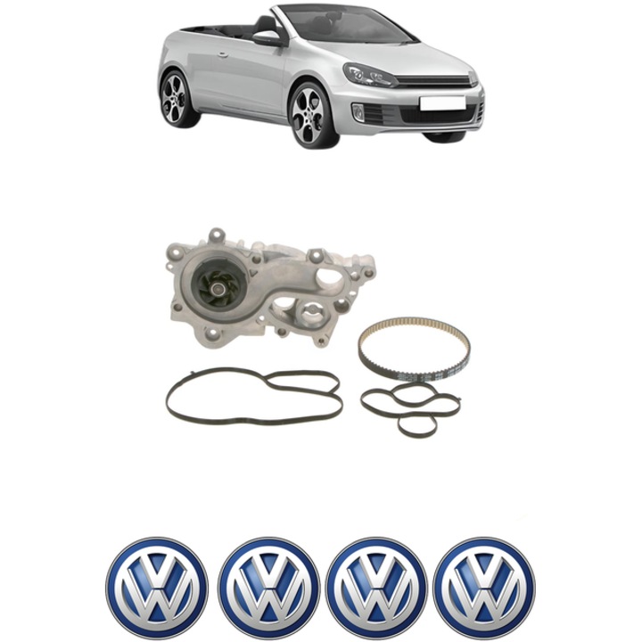 Set pompa apa si curea distributie Volkswagen GOLF VI Convertible (517) 1.2 TSI 16V 105 CP din 2013 - 2016, Bosch, 4x Stickere auto cu Volkswagen