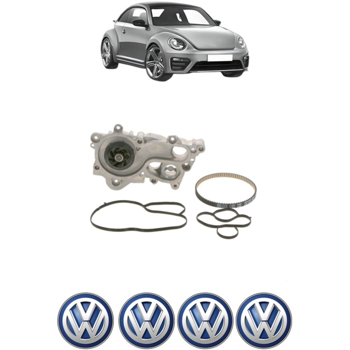 Set pompa apa si curea distributie Volkswagen BEETLE (5C1, 5C2) 1.2 TSI 16V 105 CP din 2014 - 2019, Bosch, 4x Stickere auto cu Volkswagen