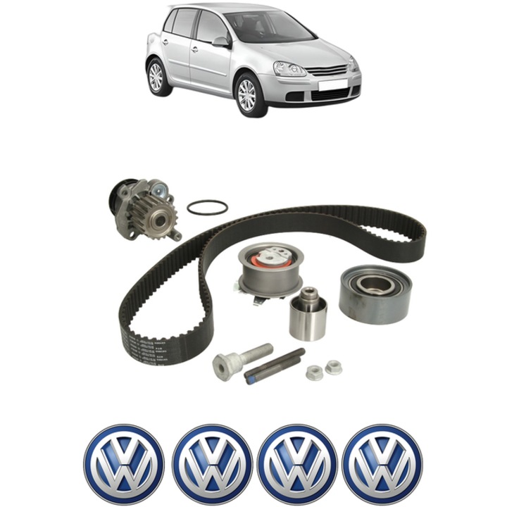Set pompa apa si curea distributie Volkswagen GOLF V (1K1) 2.0 TDI 170 CP din 2005 - 2008, Bosch, 4x Stickere auto cu Volkswagen