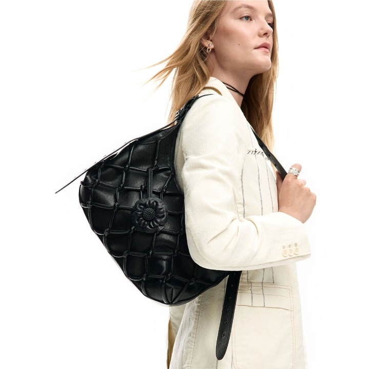 Közepes méretű női kézi- és válltáska, Desigual, Dark Blossom, fekete