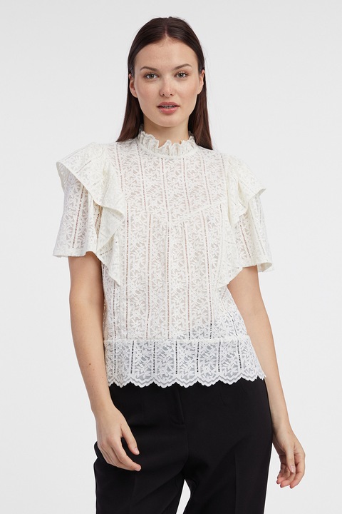 Orsay, Bluza cu broderie florala, Alb murdar