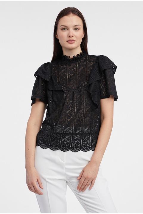 Orsay, Bluza cu broderie florala, Negru