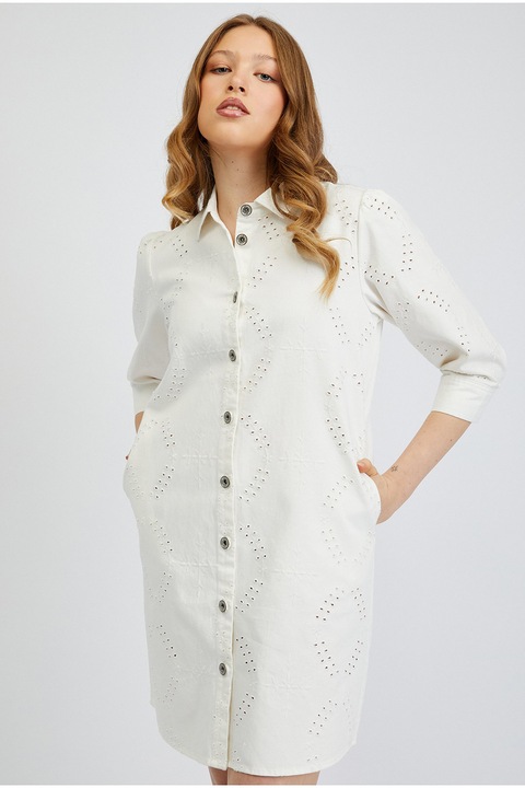 Orsay, Rochie-camasa dreapta cu design perforat, Alb