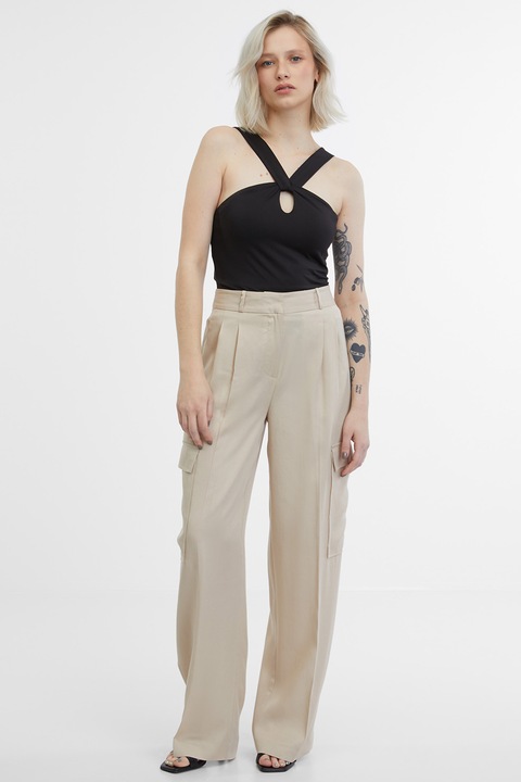 Orsay, Pantaloni crop cu talie inalta, Maro nisip