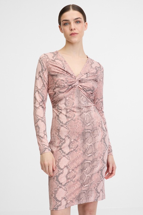 Orsay, Rochie cu model si decolteu in V, Negru stins/Roz prafuit