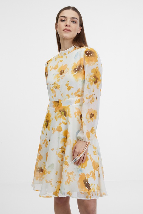 Orsay, Rochie midi cu design floral, Alb/Galben