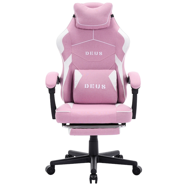 Геймърски стол DEUS Edge Pink, Текстил, Подложка за крака