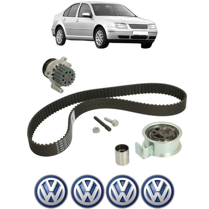 Set pompa apa si curea distributie Volkswagen BORA I (1J2) 1.9 TDI 115 CP din 1998 - 2002, Bosch, 4x Stickere auto cu Volkswagen
