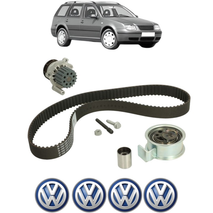 Set pompa apa si curea distributie Volkswagen BORA Variant (1J6) 1.9 TDI 4motion 150 CP din 2001 - 2005, Bosch, 4x Stickere auto cu Volkswagen